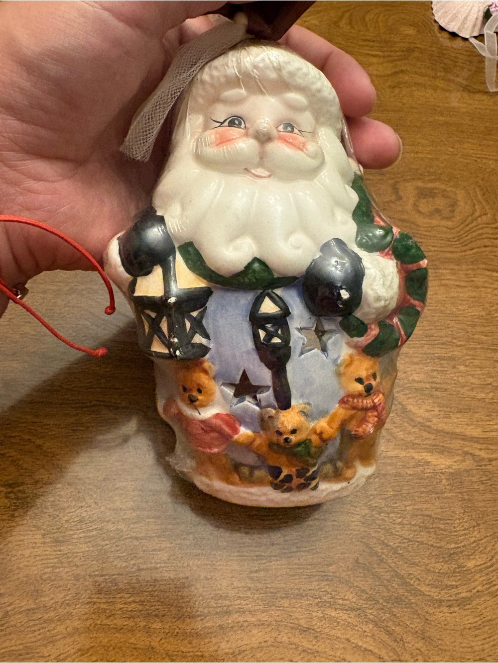 Hand-Painted White Santa Figurine with Teddies - Decorative Holiday Accent